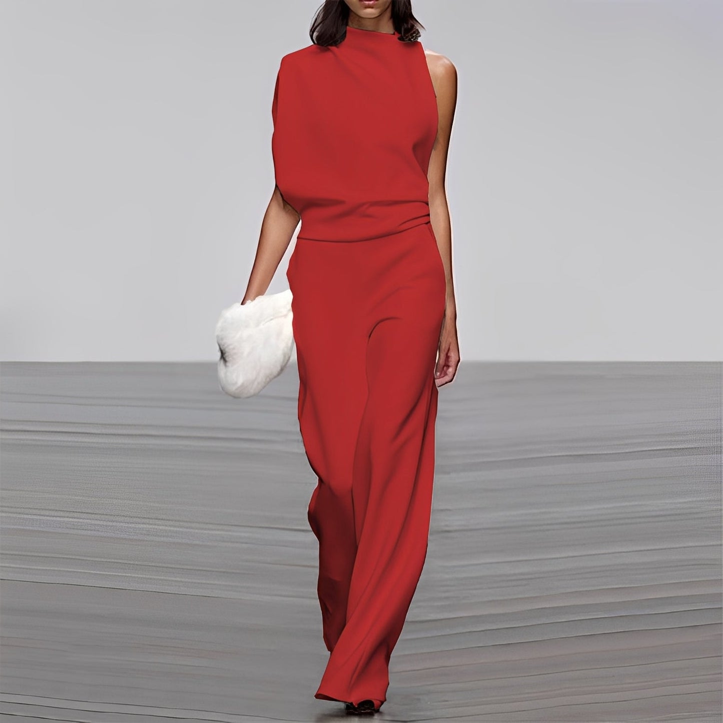 Lucie - Stilvoller, glänzender Ein-Schulter-Jumpsuit für Damen