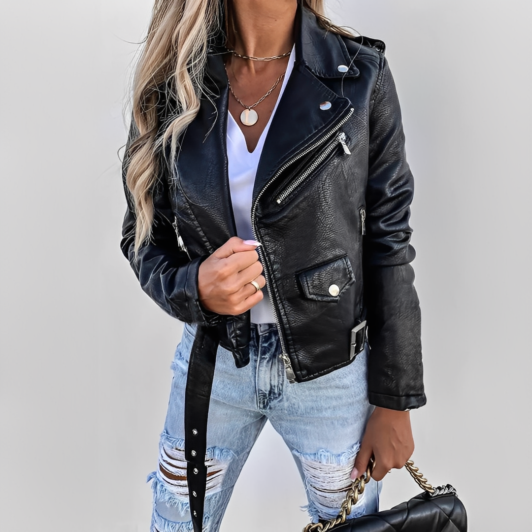 Colyne - Schicke Lederjacke mit niedrigem Kragen für Damen
