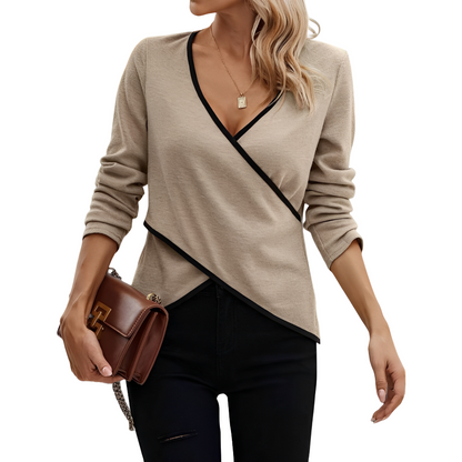 Rachel - Modisches Damen-Langarmshirt mit V-Ausschnitt