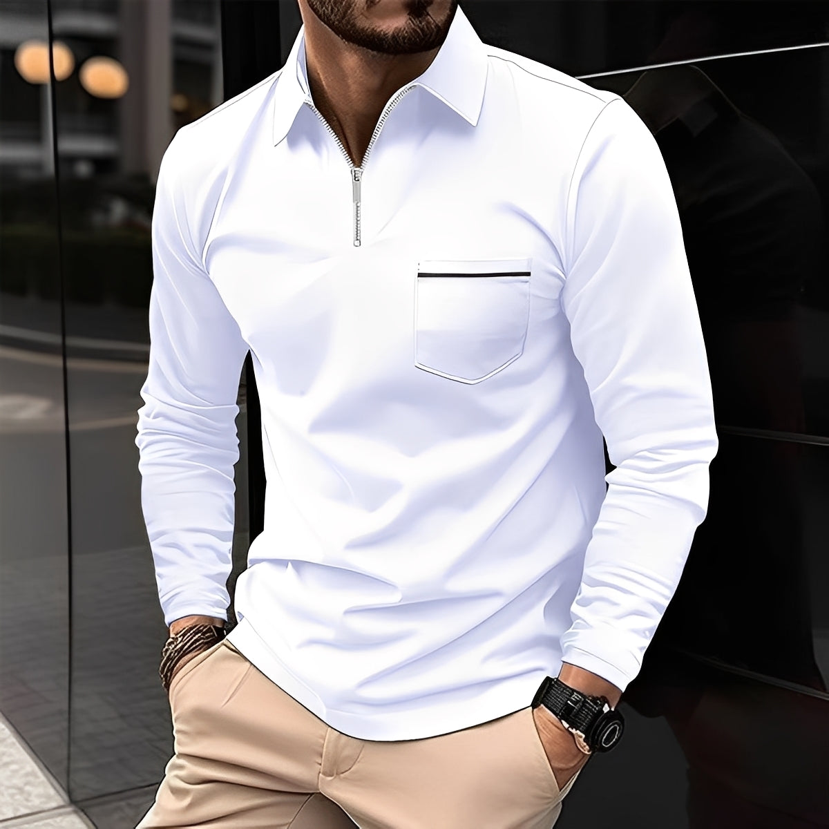 Florent - Herren-Langarm-Polo mit Zipper