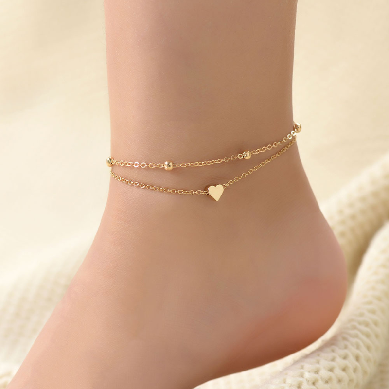 Mini Fußkette in Herzform - Doppeltschicht-Liebe Armband