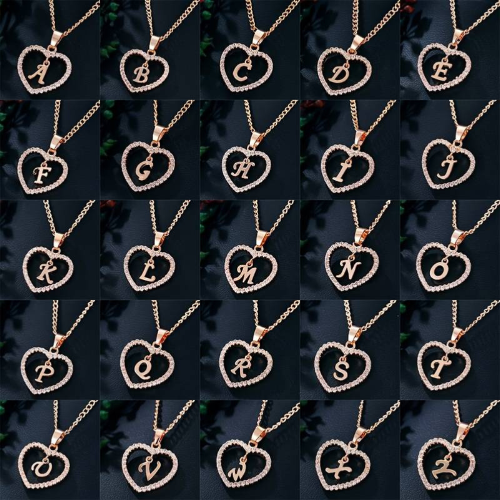 Collar de Corazón Inicial de Cristal - Collar con colgante de corazón inicial