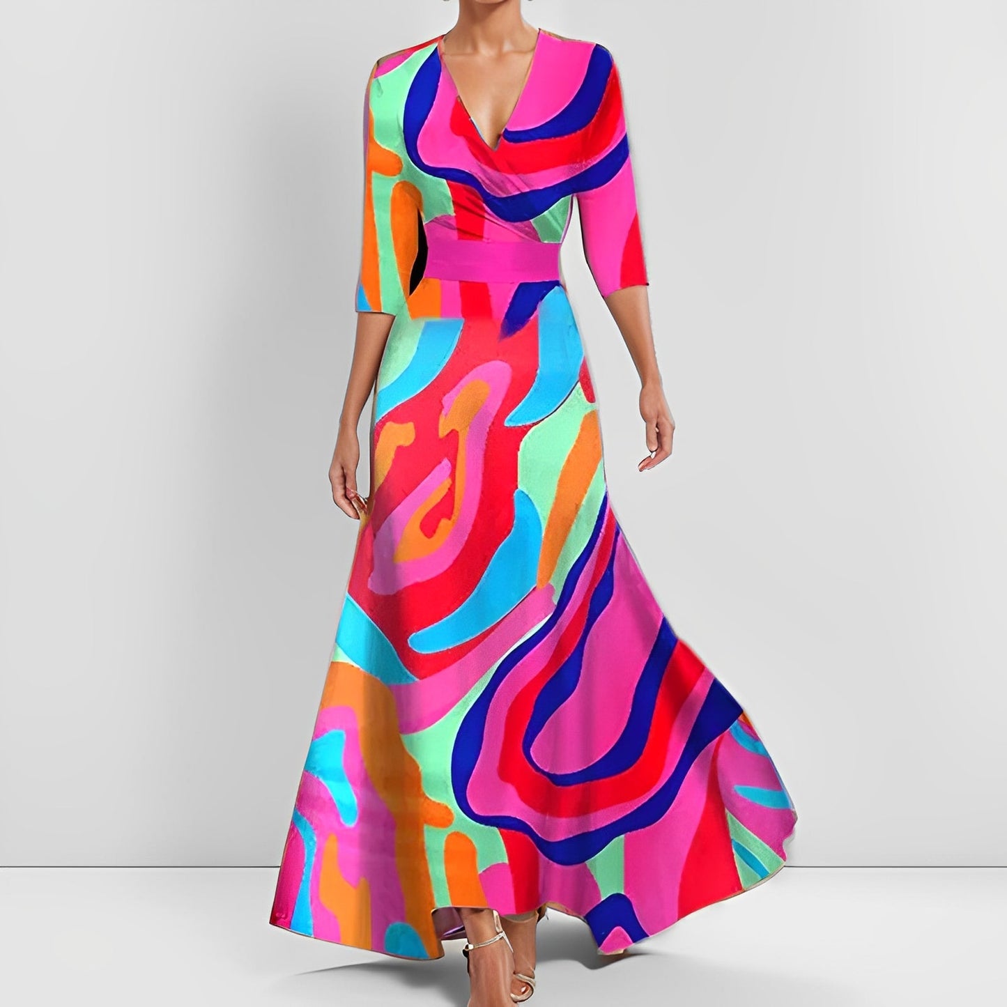 Delores - Maxilanges Blumenkleid mit langen Ärmeln