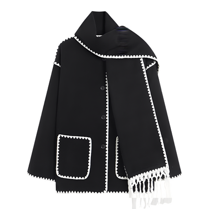 Amilia - Damen-Wolljacke, elegant und lässig geschnitten, mit Schal