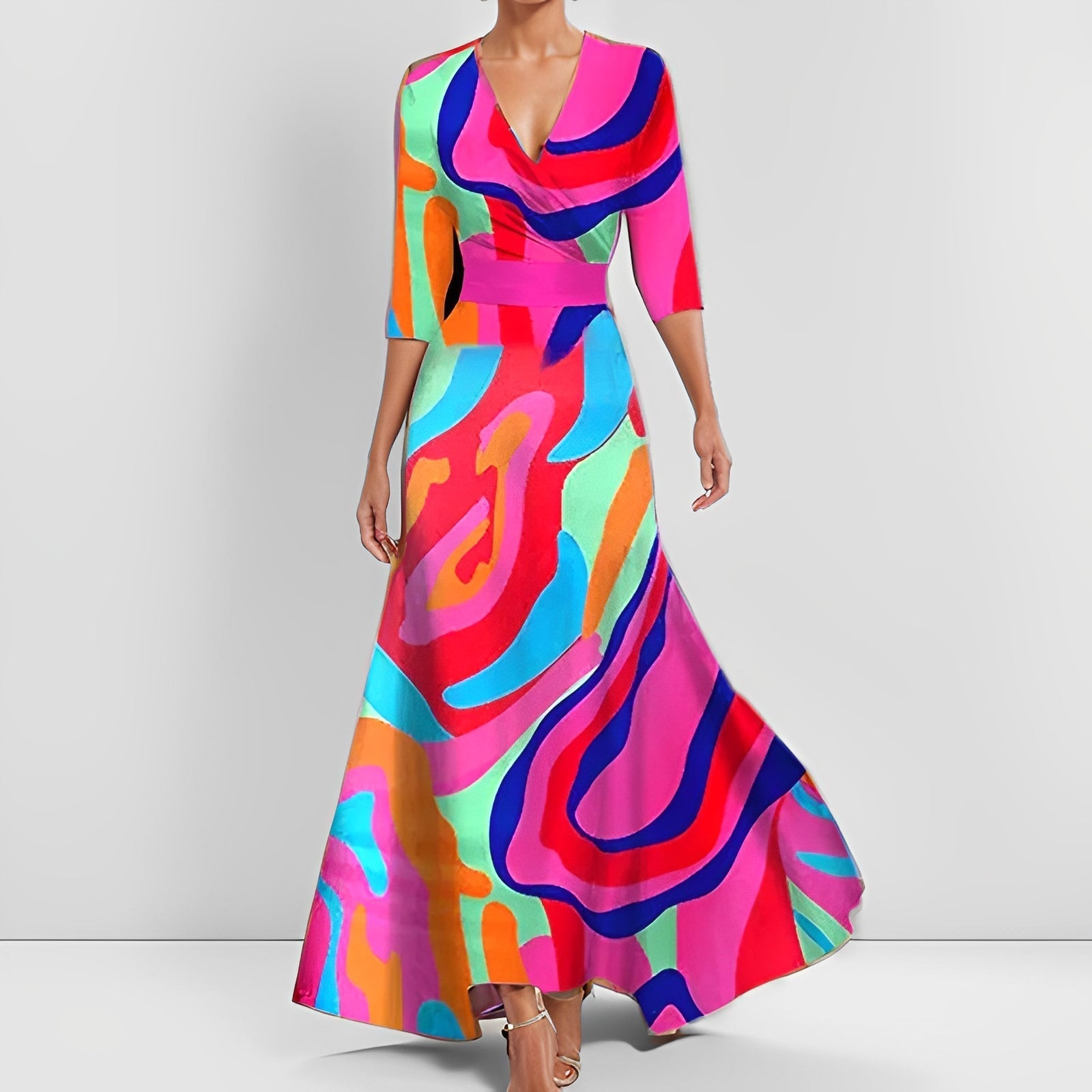 Delores - Maxikleid mit floralen Mustern und langen Ärmeln