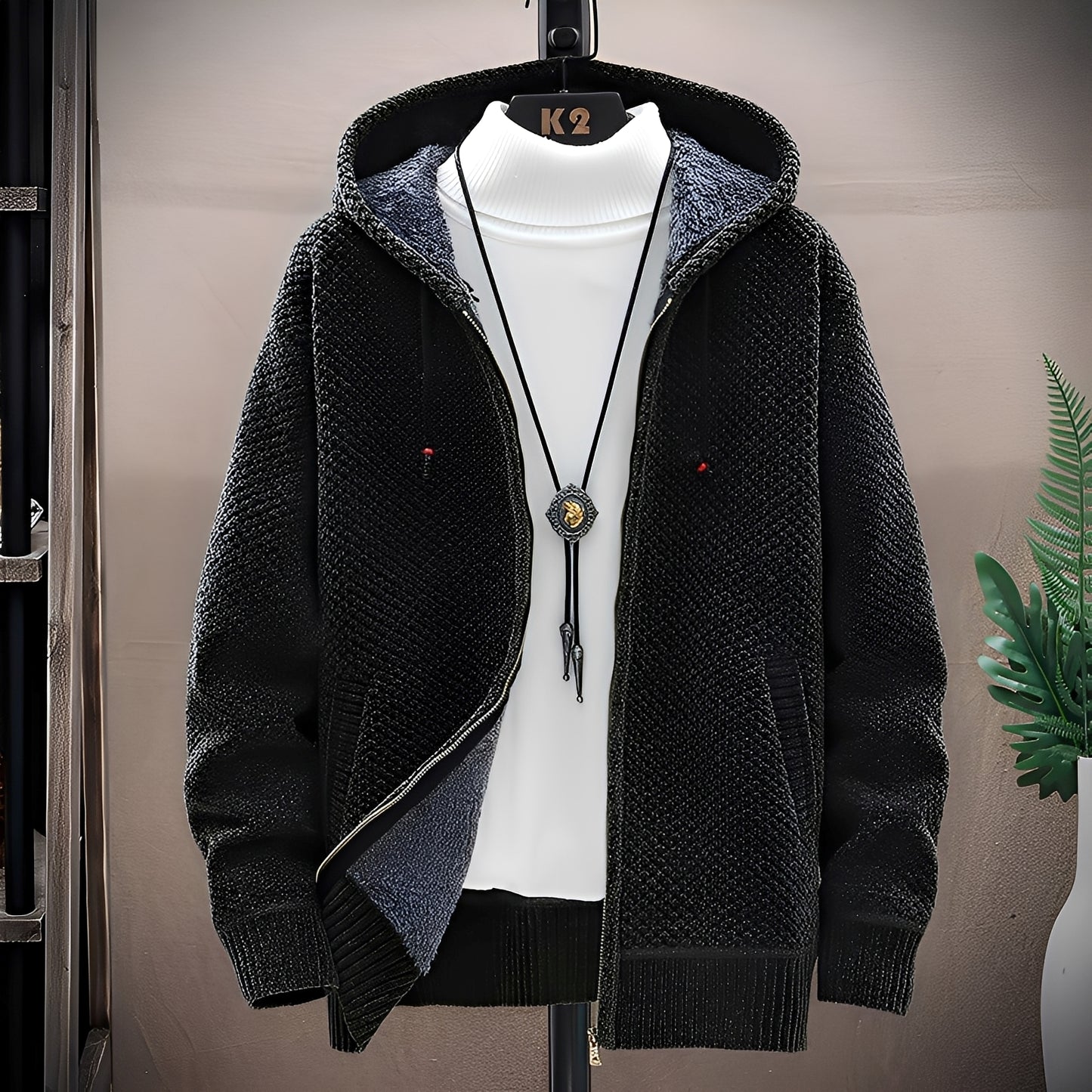 Roni - Herren-Strickkapuzenpullover mit Fleecefutter im modernen Stil