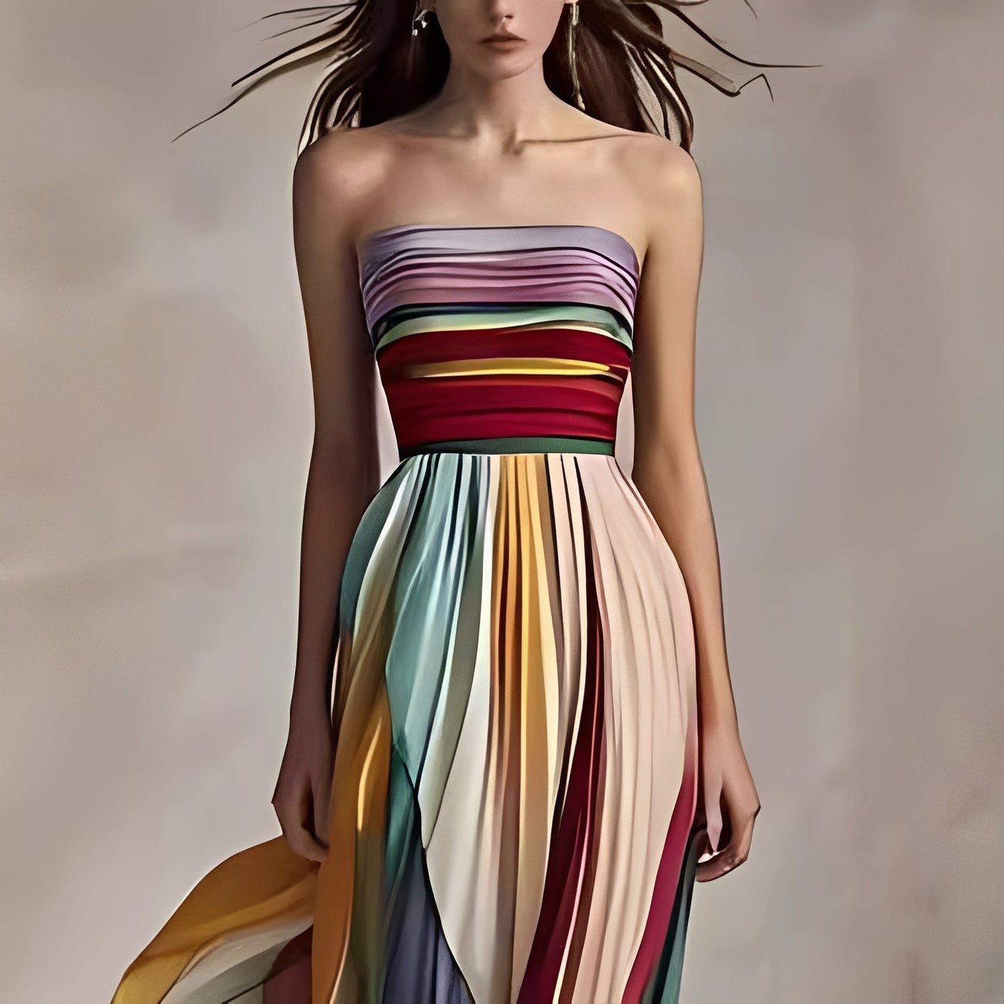 Amelia - Farbiges Swing-Maxikleid für Damen