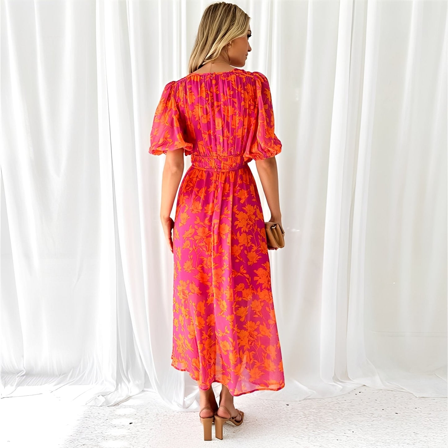 Louisa - Blumenmuster, komfortables Midikleid