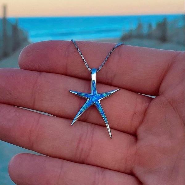 Starla – Kette aus Silber mit Seestern und blauem Opal
