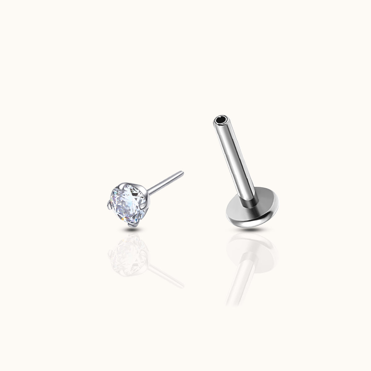 Ohrringe flach ohne Gewinde von 2 mm mit CZ