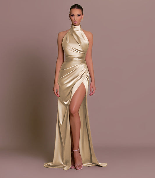 Margie - Elegantes Neckholder-Kleid mit hohem Schlitz für Damen