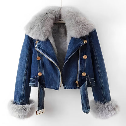 Nella - Modische Damen-Jeansjacke mit Fell