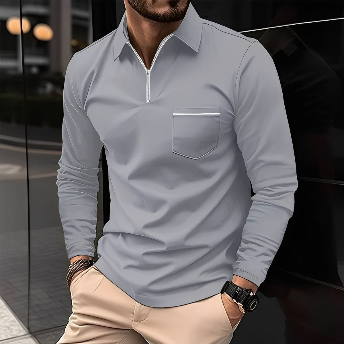 Florent - Herren-Langarm-Polo mit Zipper
