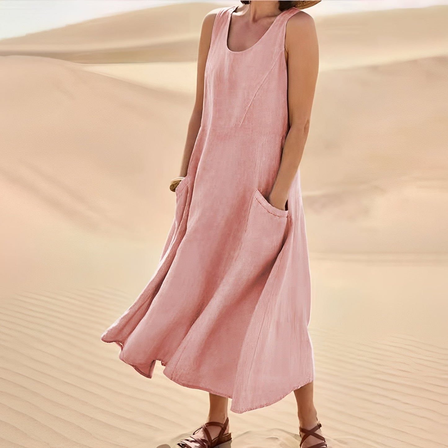 Connie - Lässiges ärmelloses Damenkleid mit Taschen