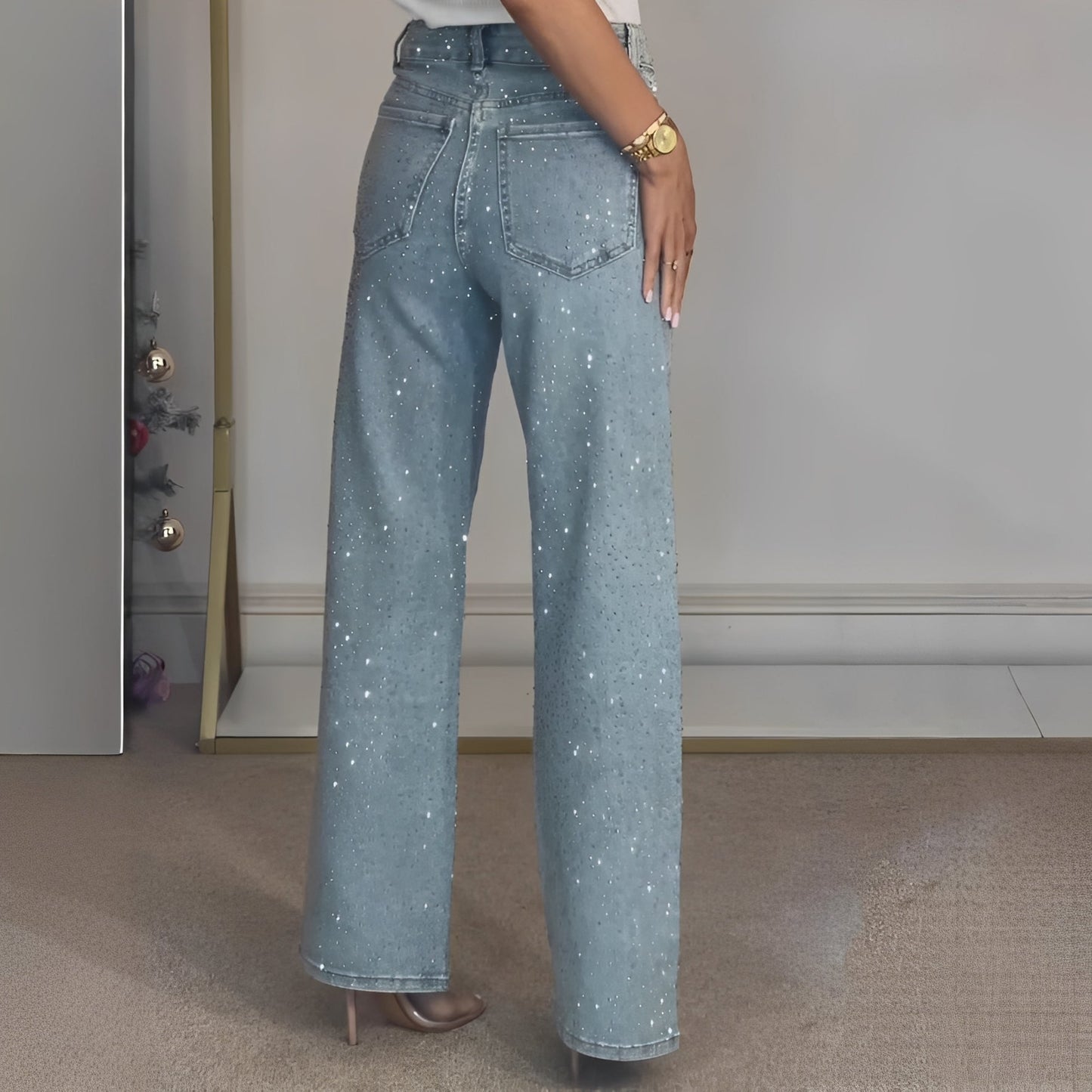 Sandra - Elegante glitzernde Damenhose mit hohem Bund