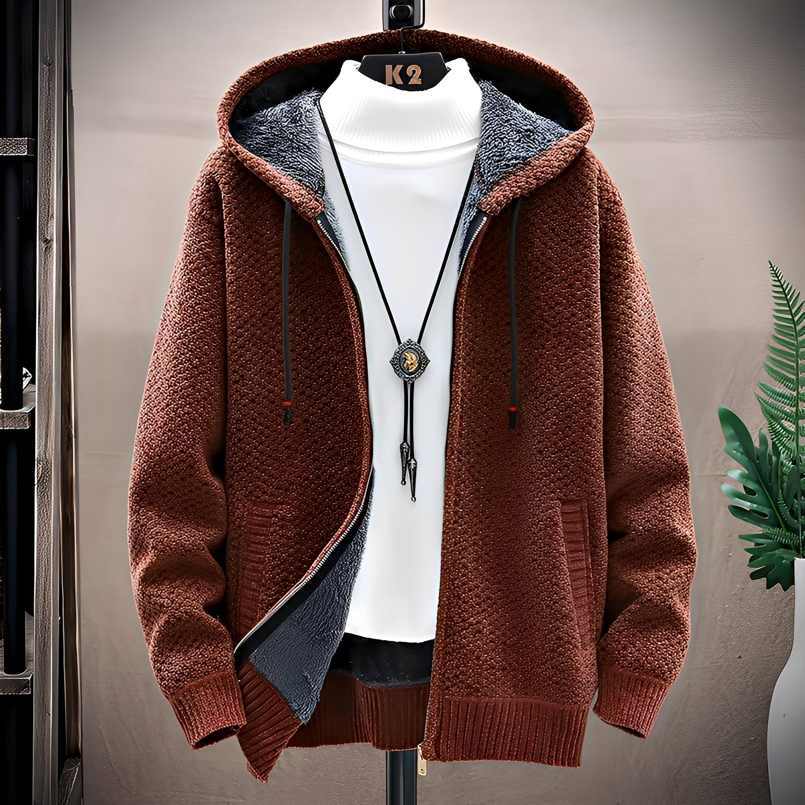 Roni - Herren-Strickkapuzenpullover mit Fleecefutter im modernen Stil