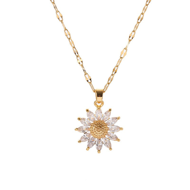 Jennie – Halskette aus Kristall mit Sonnenblumenmotiv und goldener Beschichtung