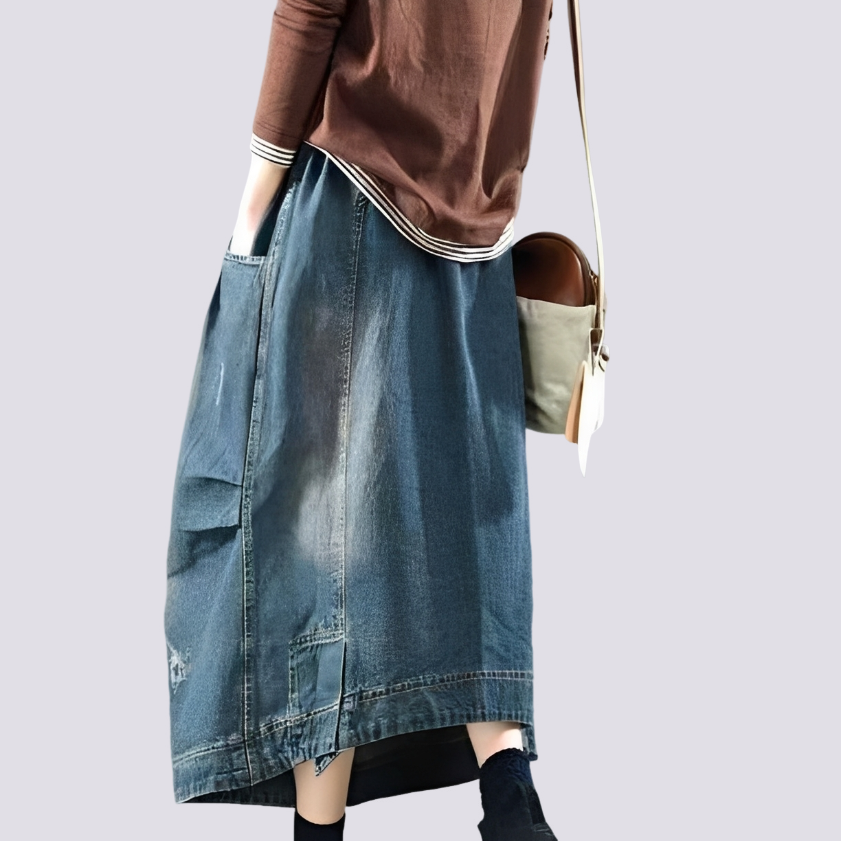 Fiona - Klassischer Jeansrock im Patchwork-Stil für Frauen