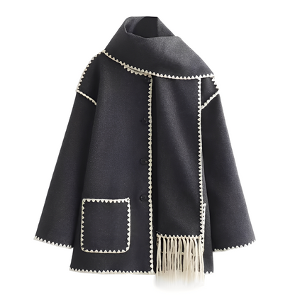 Amilia - Damen-Wolljacke, elegant und lässig geschnitten, mit Schal