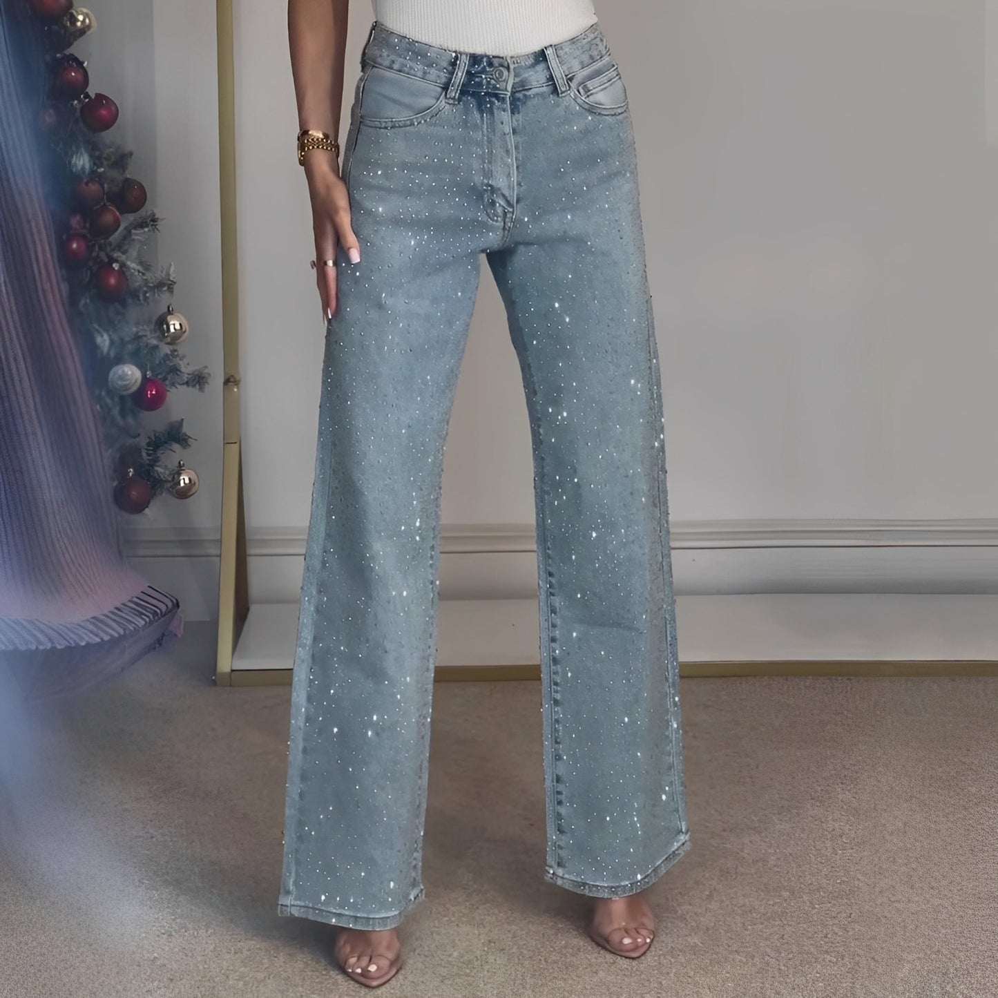 Sandra - Elegante glitzernde Damenhose mit hohem Bund