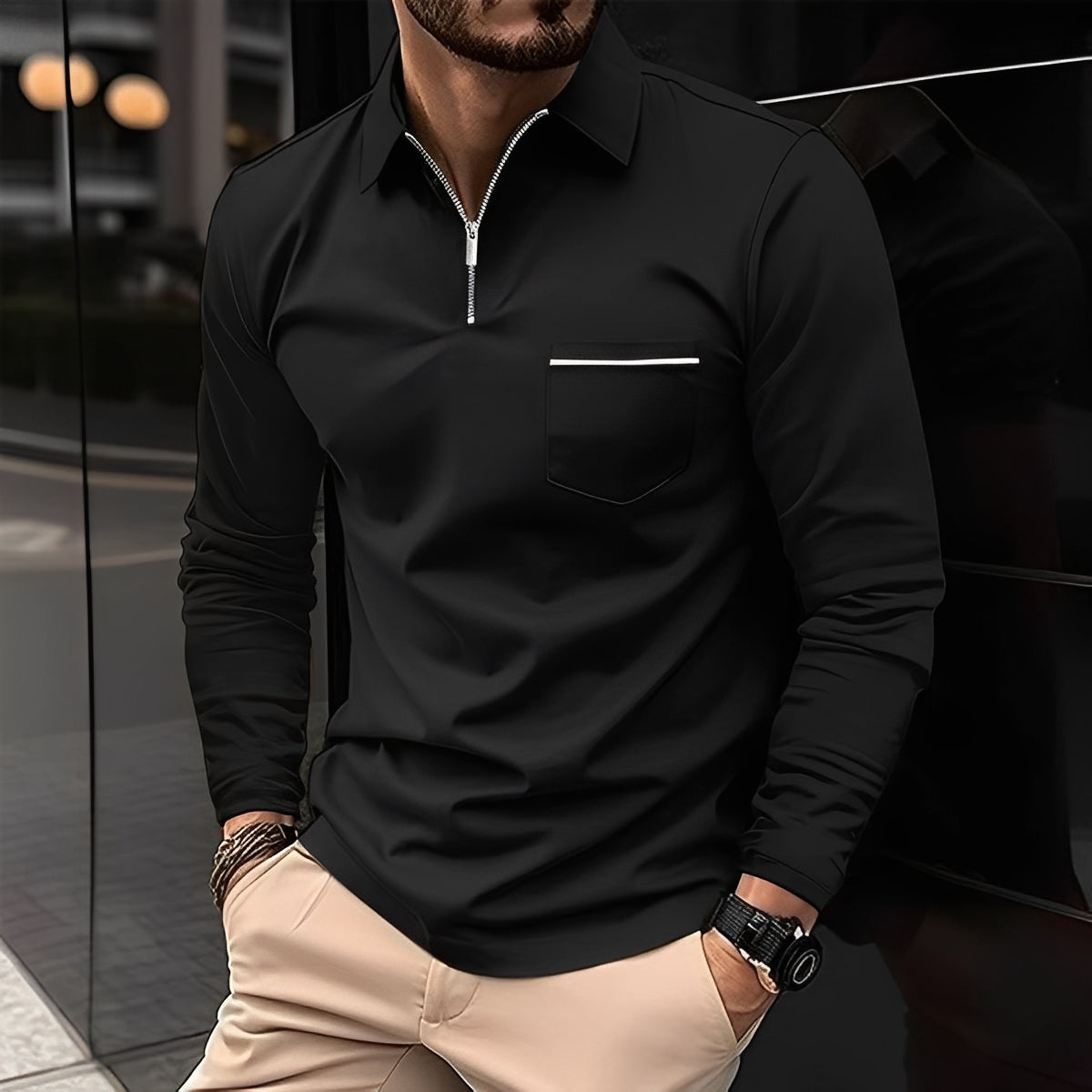 Florent - Herren-Langarm-Polo mit Zipper
