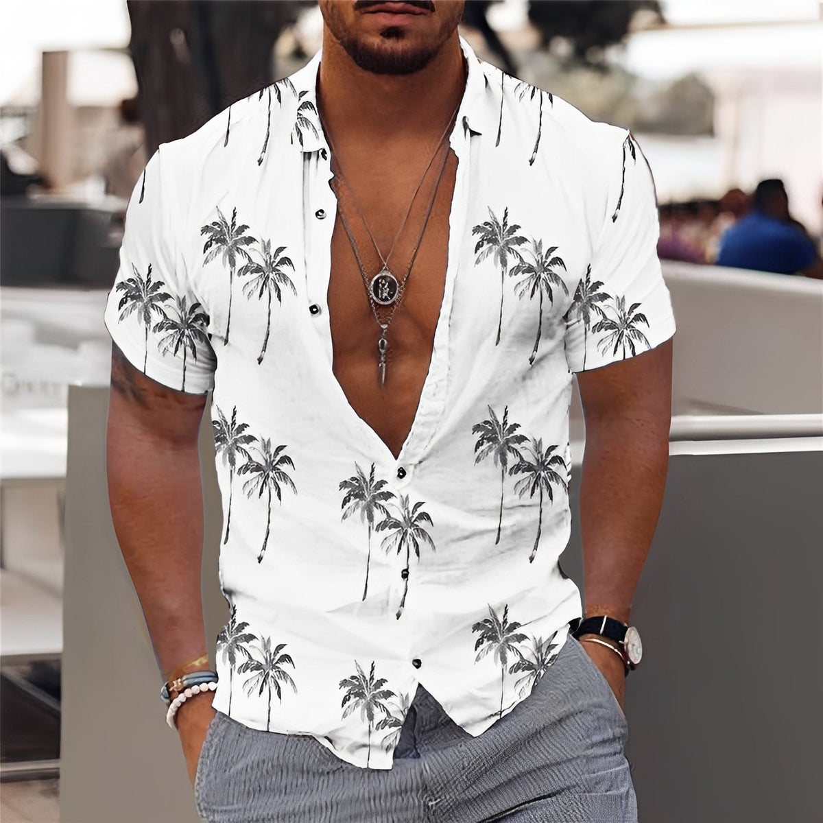 Hector - Elegantes Hemd für Männer mit Palmenmuster