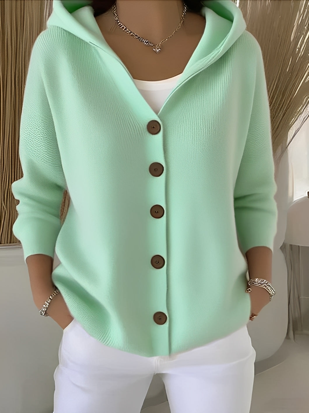 Ryanne - Bequeme Langarm-Kapuzen-Strickjacke für Damen