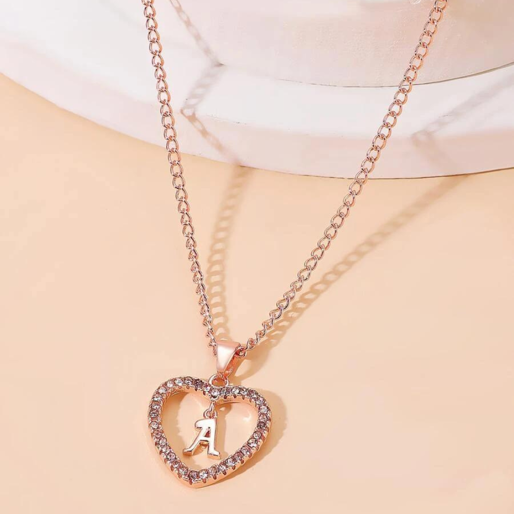 Collar de Corazón Inicial de Cristal - Collar con colgante de corazón inicial