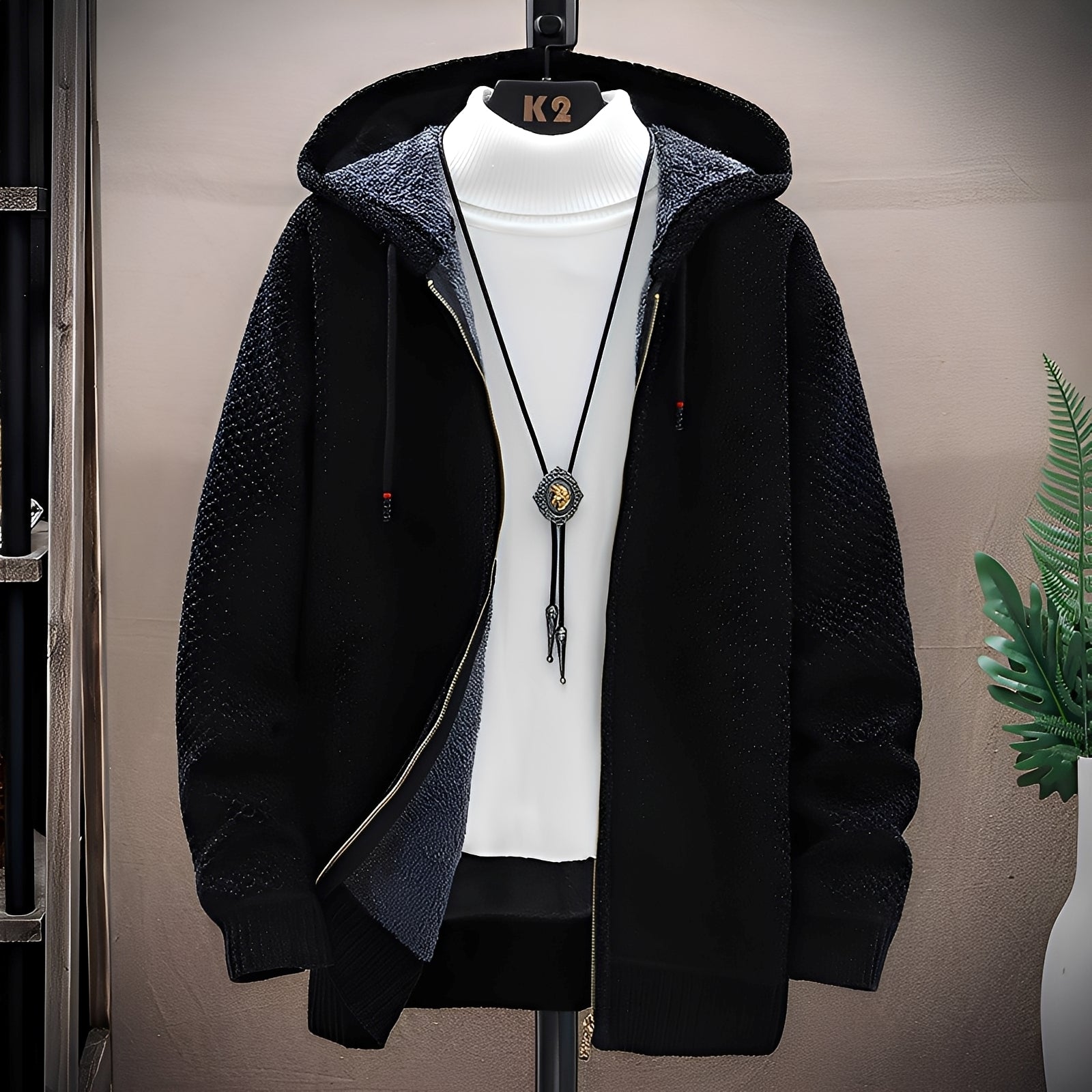 Roni - Herren-Strickkapuzenpullover mit Fleecefutter im modernen Stil