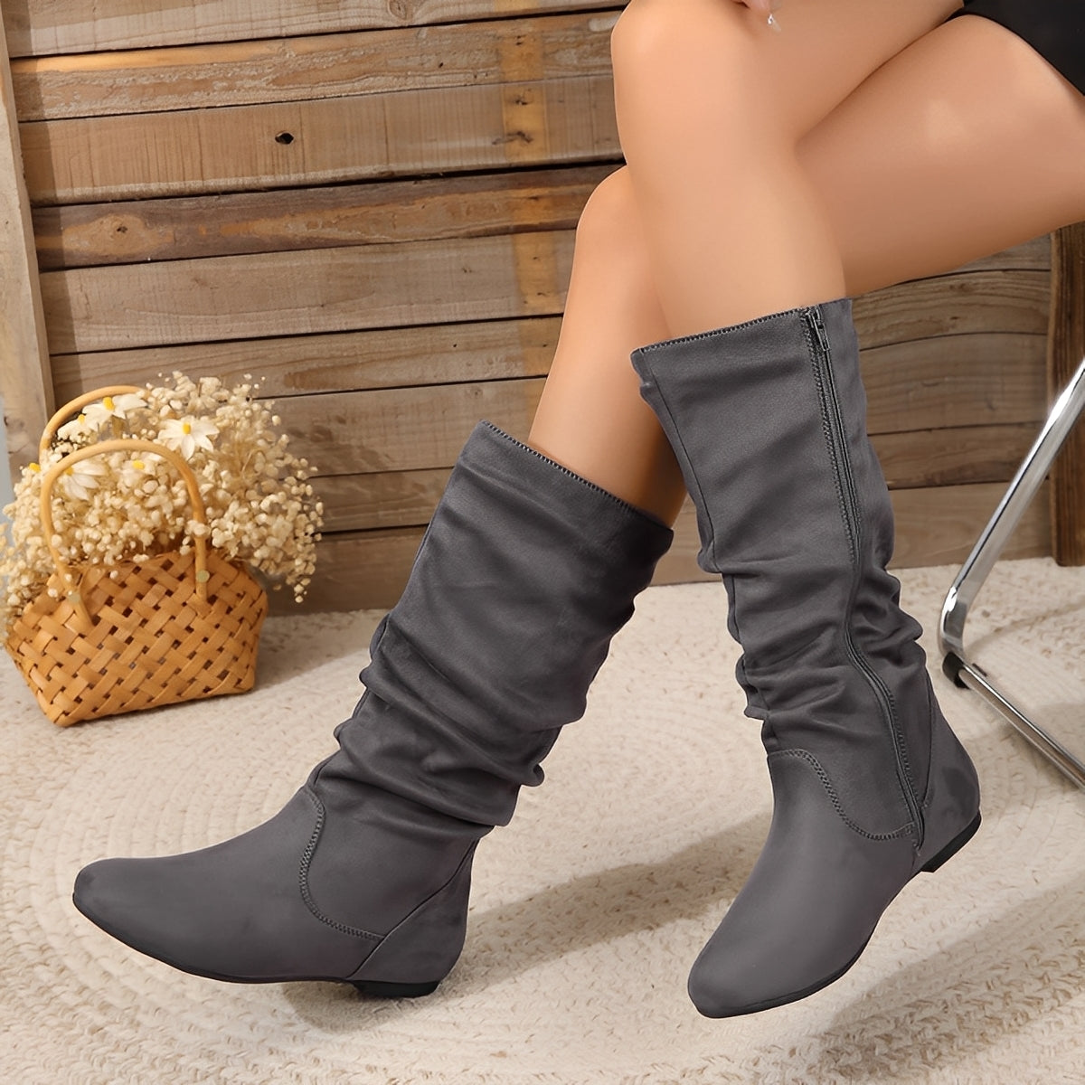 Abayomi - Damen-Mittelkalbstiefel mit Reißverschluss