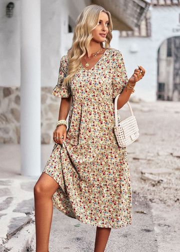 Karly - Angenehmes Midikleid mit floralen Mustern für Damen