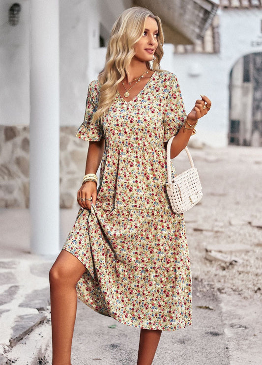Karly - Angenehmes Midikleid mit floralen Mustern für Damen
