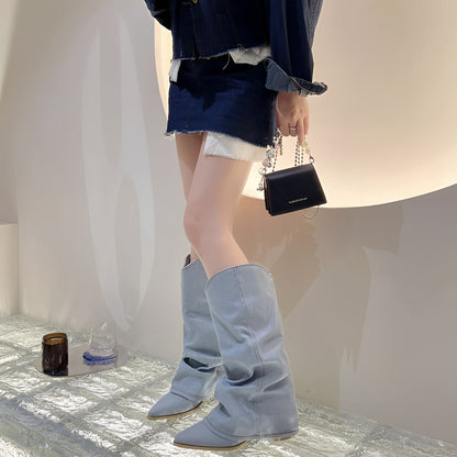 Gabrielle - Schicke Damen-Ritterstiefel aus Jeansstoff