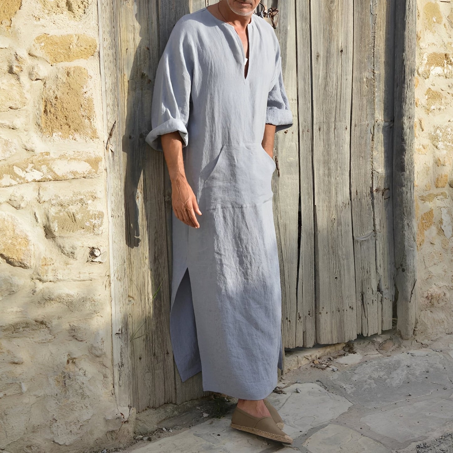 Josiah - Langes, einfaches Herrenhemdkleid mit Schlitz