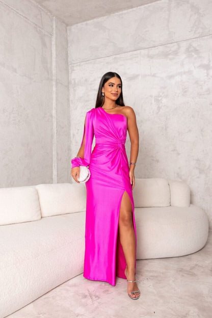 Florence – Elegantes Satinkleid mit asymmetrischer Schulter