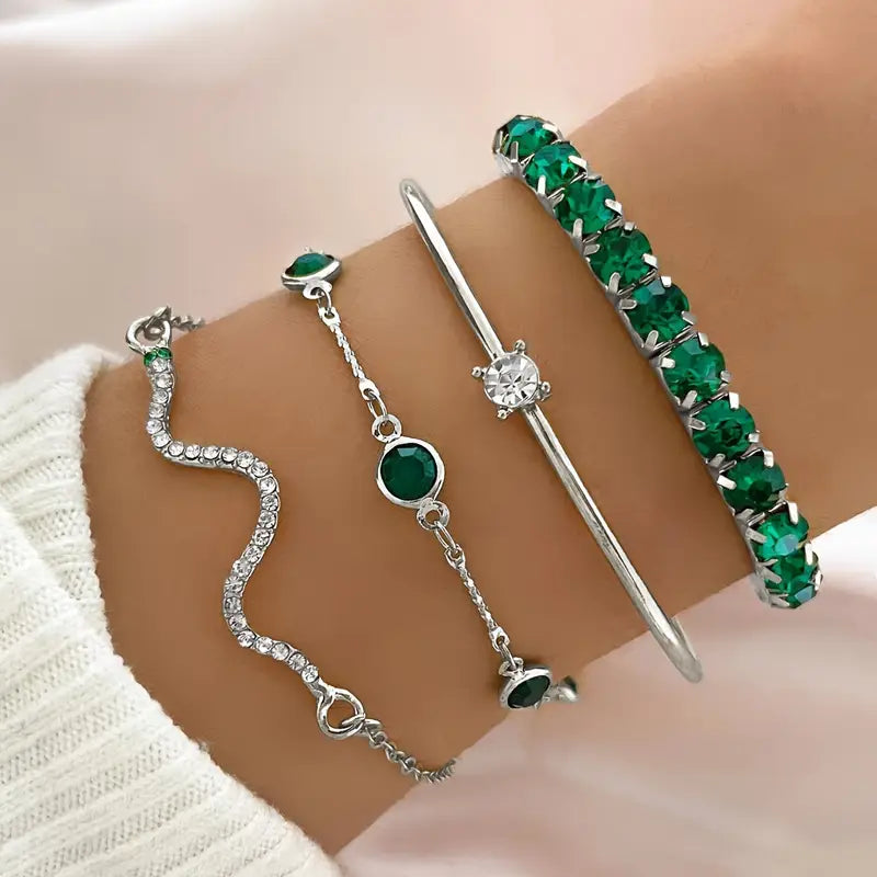 Camille – Elegantes Armband-Set mit grünen Steinen