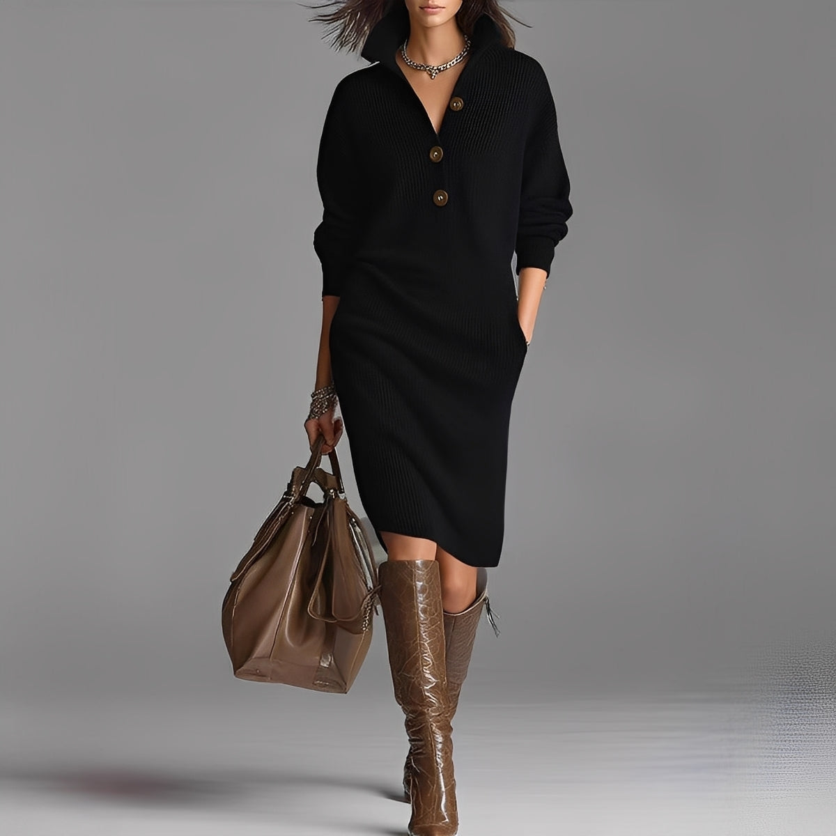 Camryn – Stilvolles Kleid mit Knöpfen und Kragen für Damen