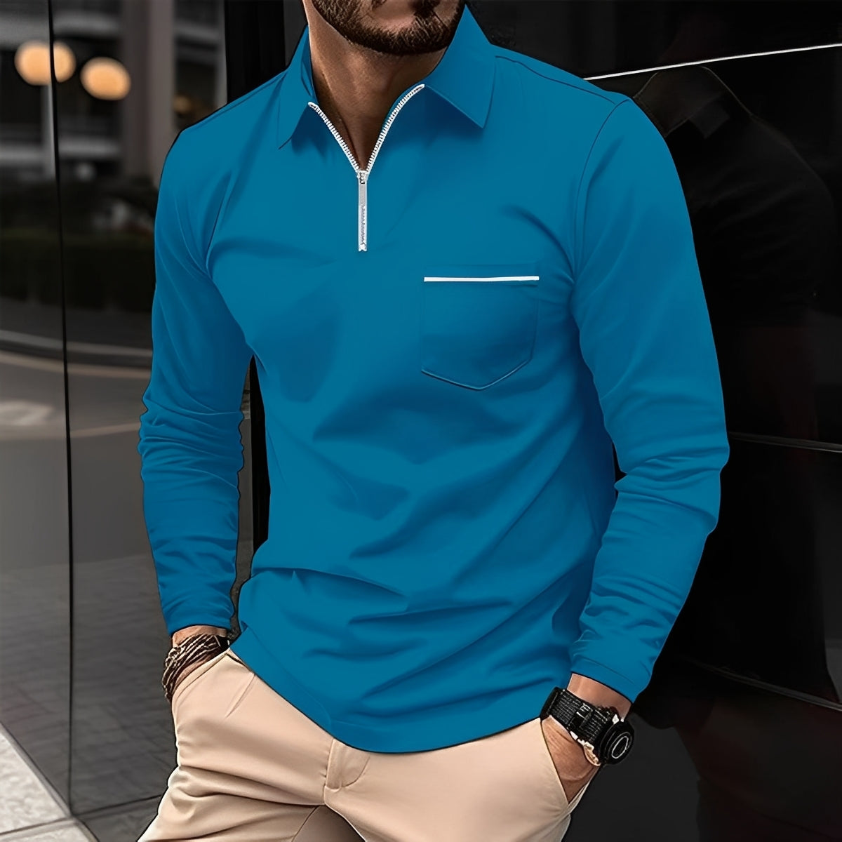 Florent - Herren-Langarm-Polo mit Zipper