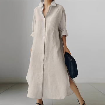 Nancy - Midi-Kleid im Hemd-Stil mit Schlitz für Frauen