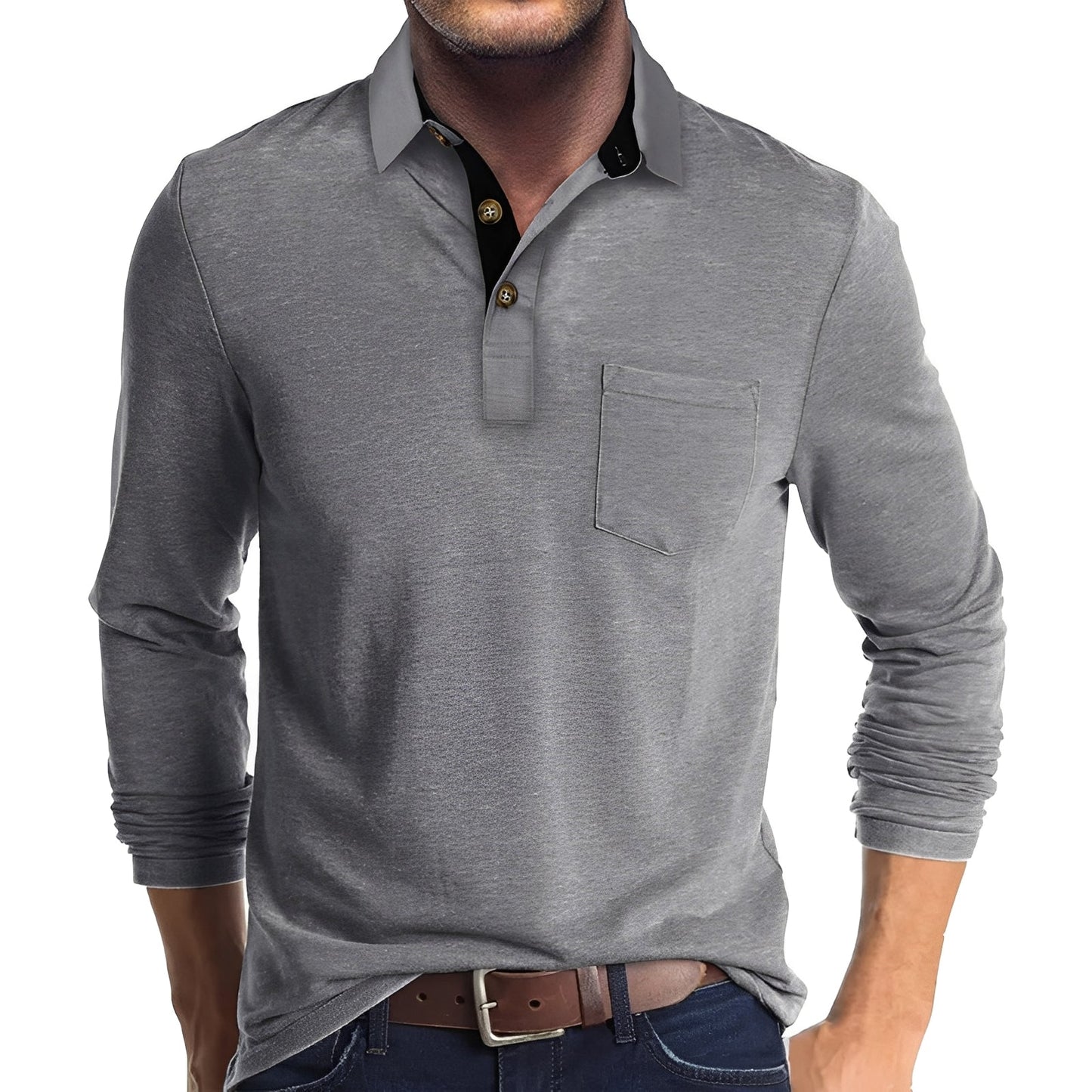 Marty - Locker geschnittenes Langarm-Poloshirt für Herren