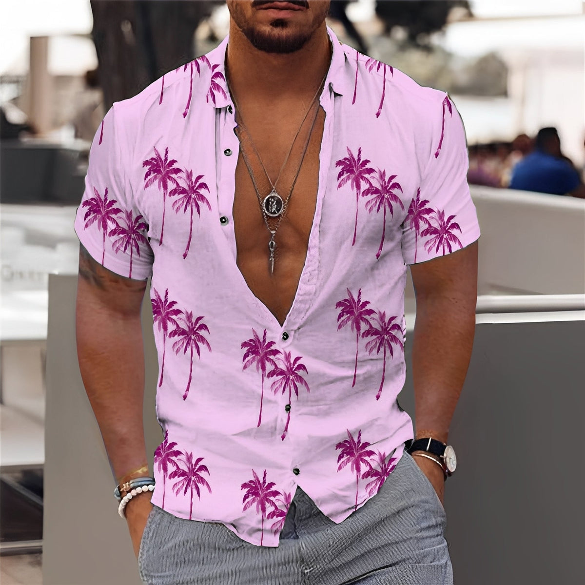Hector - Elegantes Hemd für Männer mit Palmenmuster