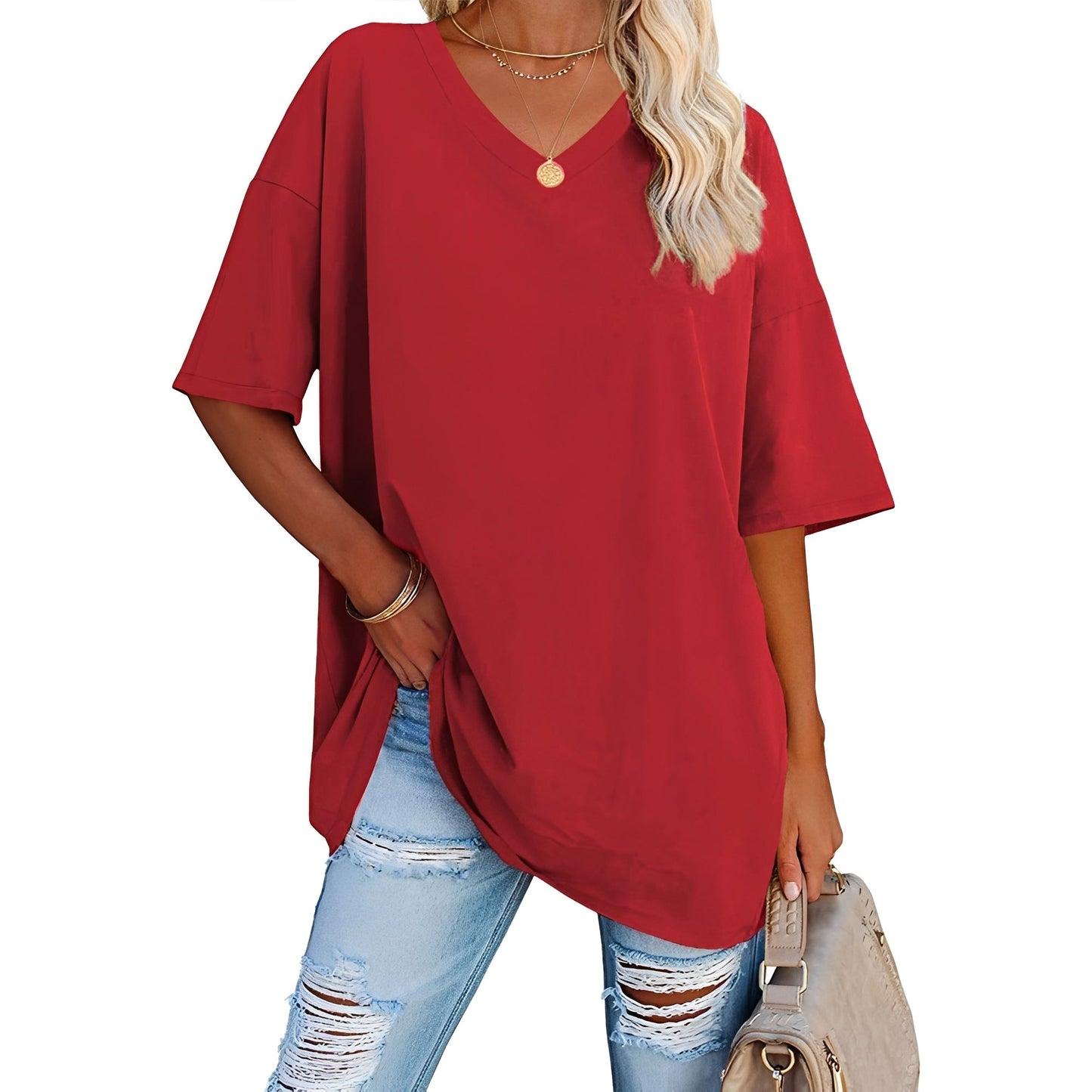 Caroline - Damen-Shirt mit lockerem Schnitt und V-Ausschnitt