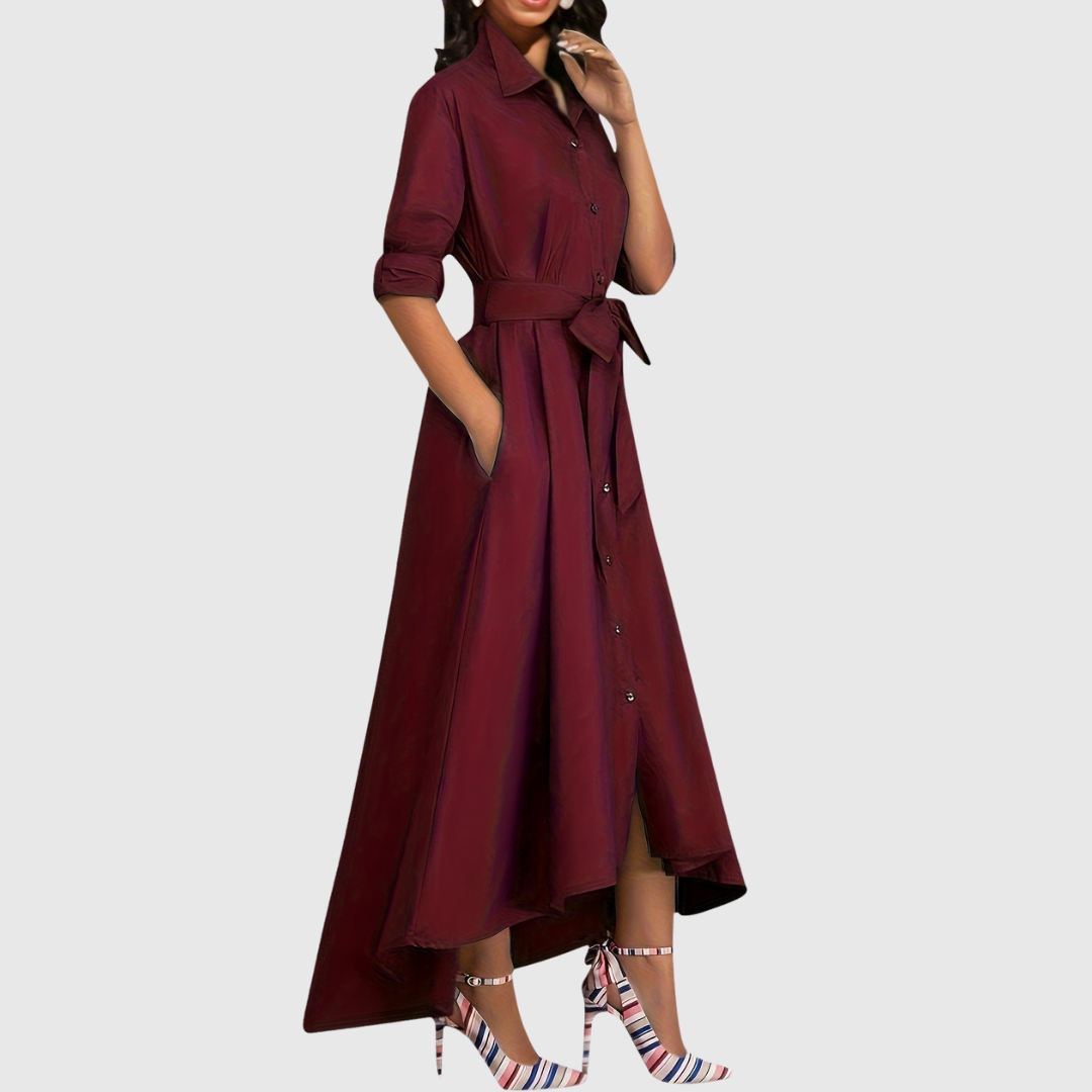 Livienne – Maxikleid Elegant mit Tailliertem Gürtel