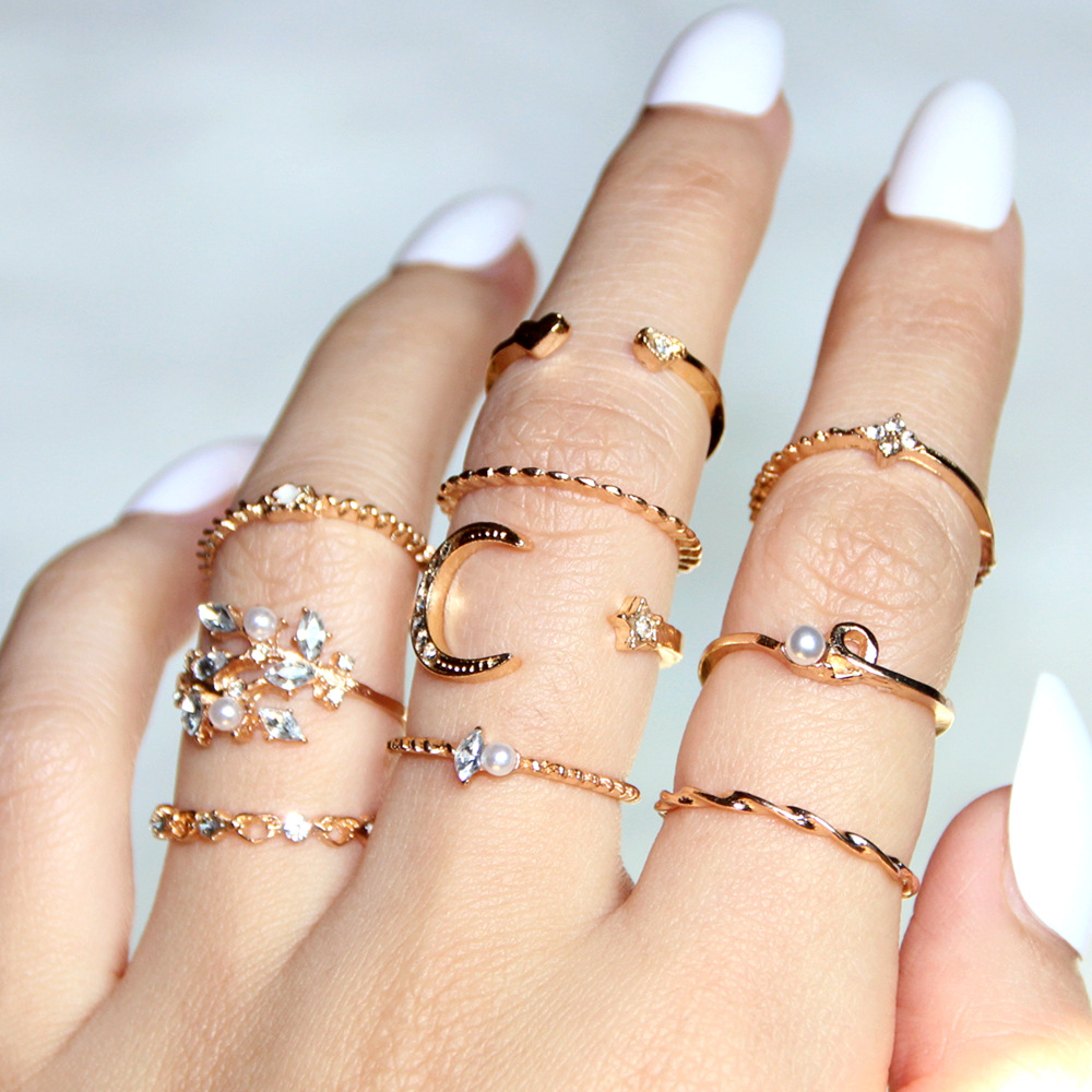 Mond und Stern - Anillo de moda de 10 piezas