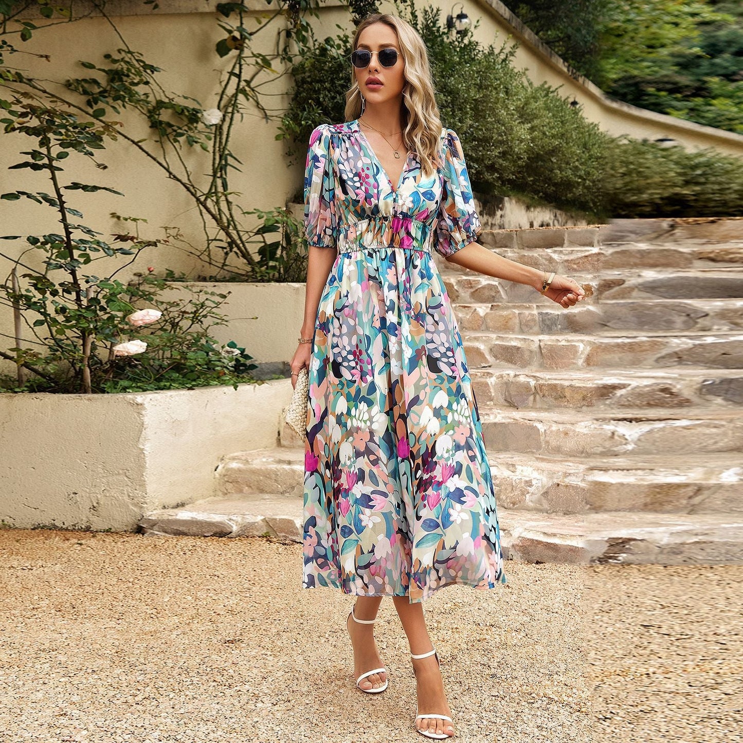Isobel - Stilvolles Midikleid mit floralem Muster für Damen