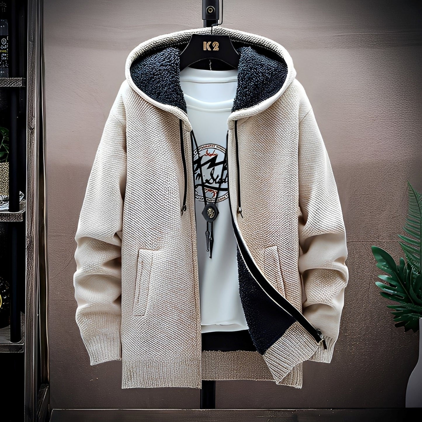 Roni - Herren-Strickkapuzenpullover mit Fleecefutter im modernen Stil