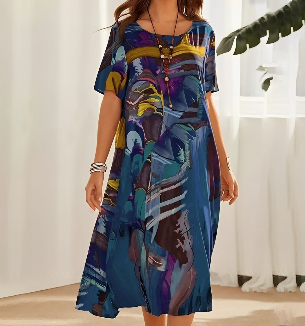Alexa - Schickes Kleid mit weitem Schnitt und Druck für Damen