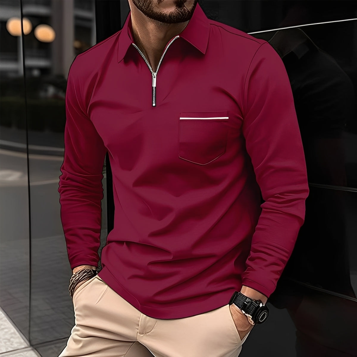 Florent - Herren-Langarm-Polo mit Zipper