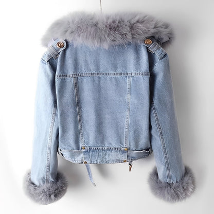Nella - Modische Damen-Jeansjacke mit Fell