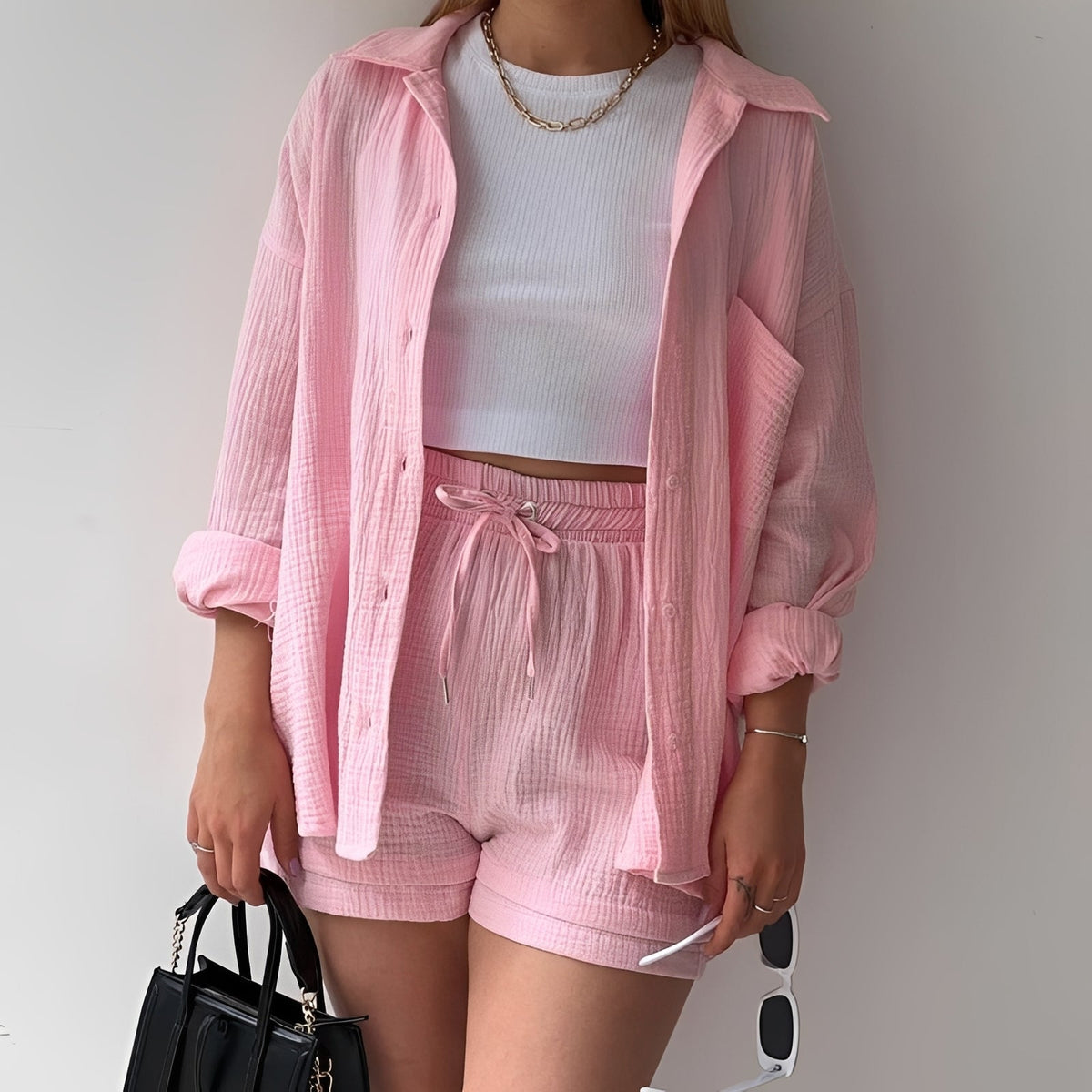 Julia - Lässiges Set mit Reverskragen und hoher Taille für Damen